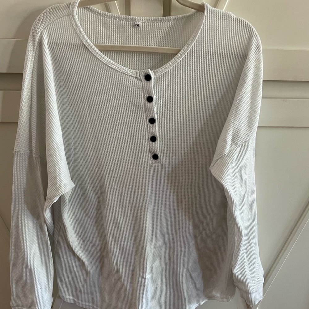 White Long Sleeve Henley Shirt